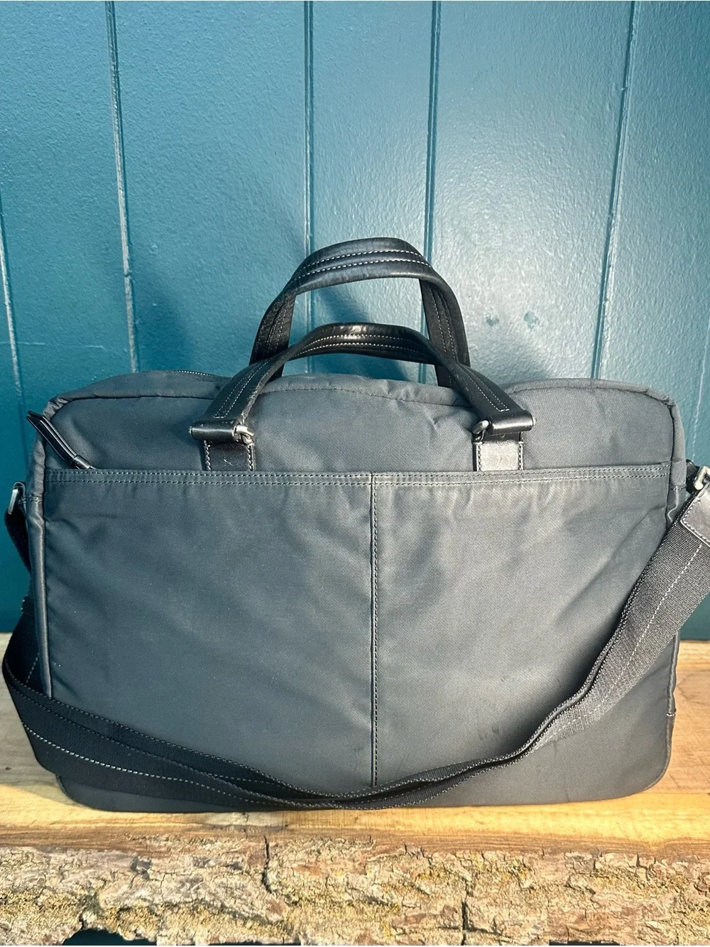 Coach Varick F70681 Black Nylon Leather Laptop Briefcase Messenger Bag Strap